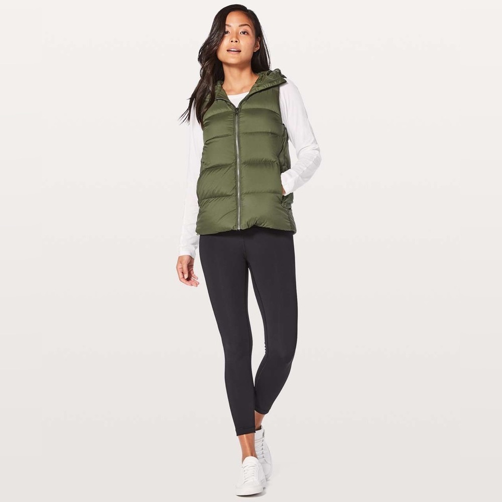 Lululemon khaki weightless wonder down vest, size 8